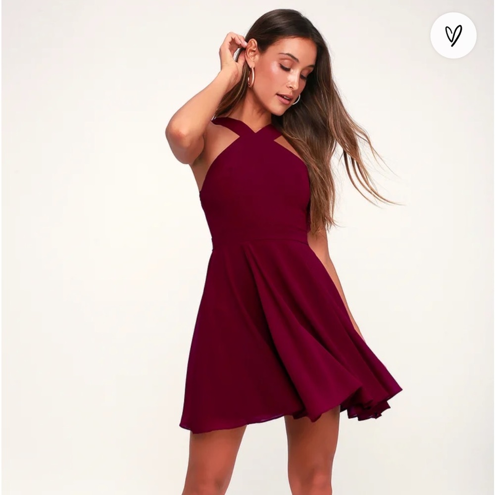 Lulu's Forevermore Burgundy Skater Dress